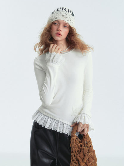 Lace Velvet Base Layer Long-Sleeve T-Shirt