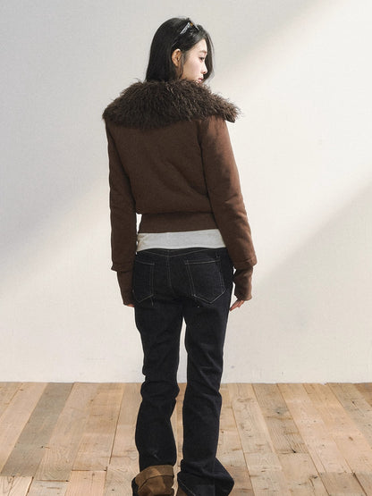Faux Fur Collar Cropped Sweat Jacket