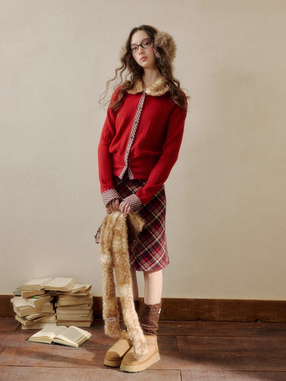 Vintage Check Contrast Knit Sweater