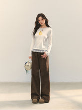 Cross-Stitch Floral Wide-Leg Pants - CHINASQUAD