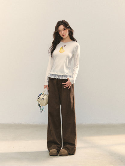 Cross-Stitch Floral Wide-Leg Pants - CHINASQUAD