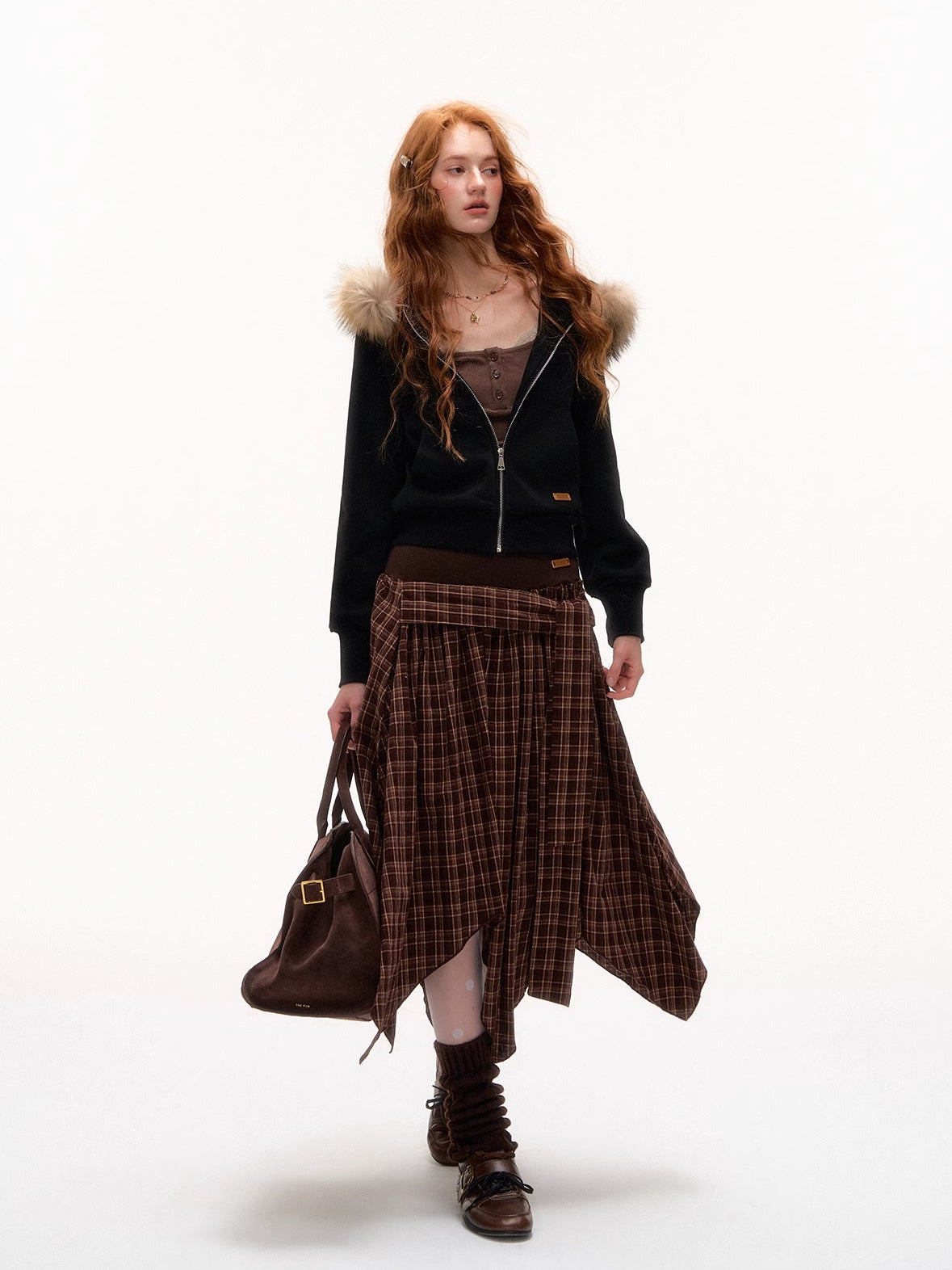 Vintage Faux Fur Collar Fitted Short Jacket
