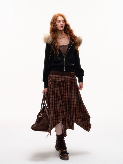 Vintage Faux Fur Collar Fitted Short Jacket