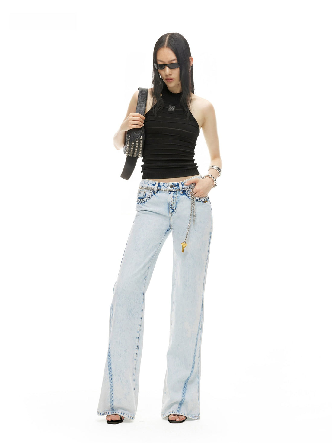Wheat Stitch Washed Straight-Leg Denim Jeans