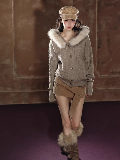 Shimmer Cable-Knit Hooded Cardigan