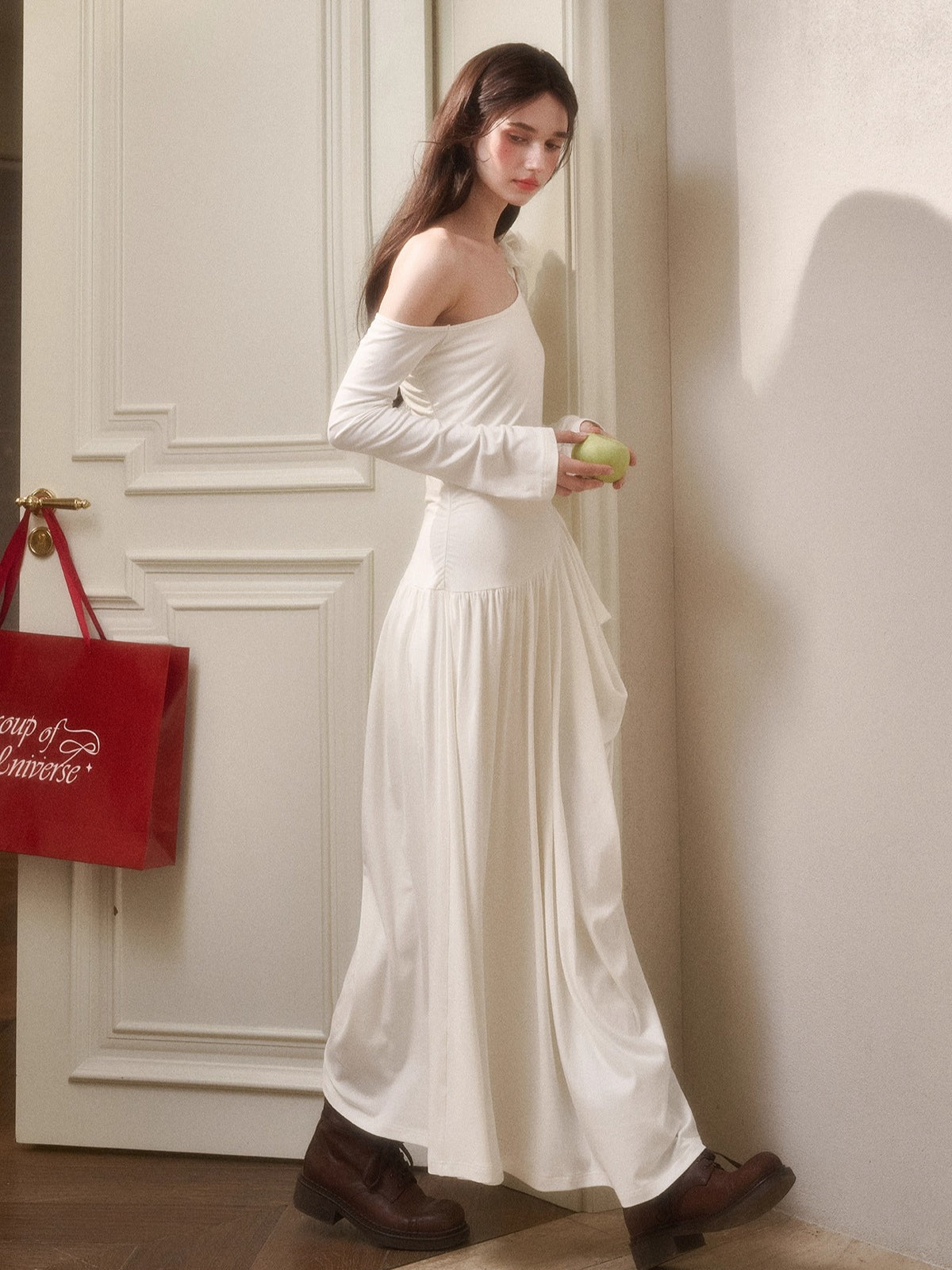 Hot Milk Off-Shoulder Knit Maxi Dress