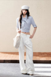 Dual-Tone Striped Knit Cropped T-Shirt - CHINASQUAD