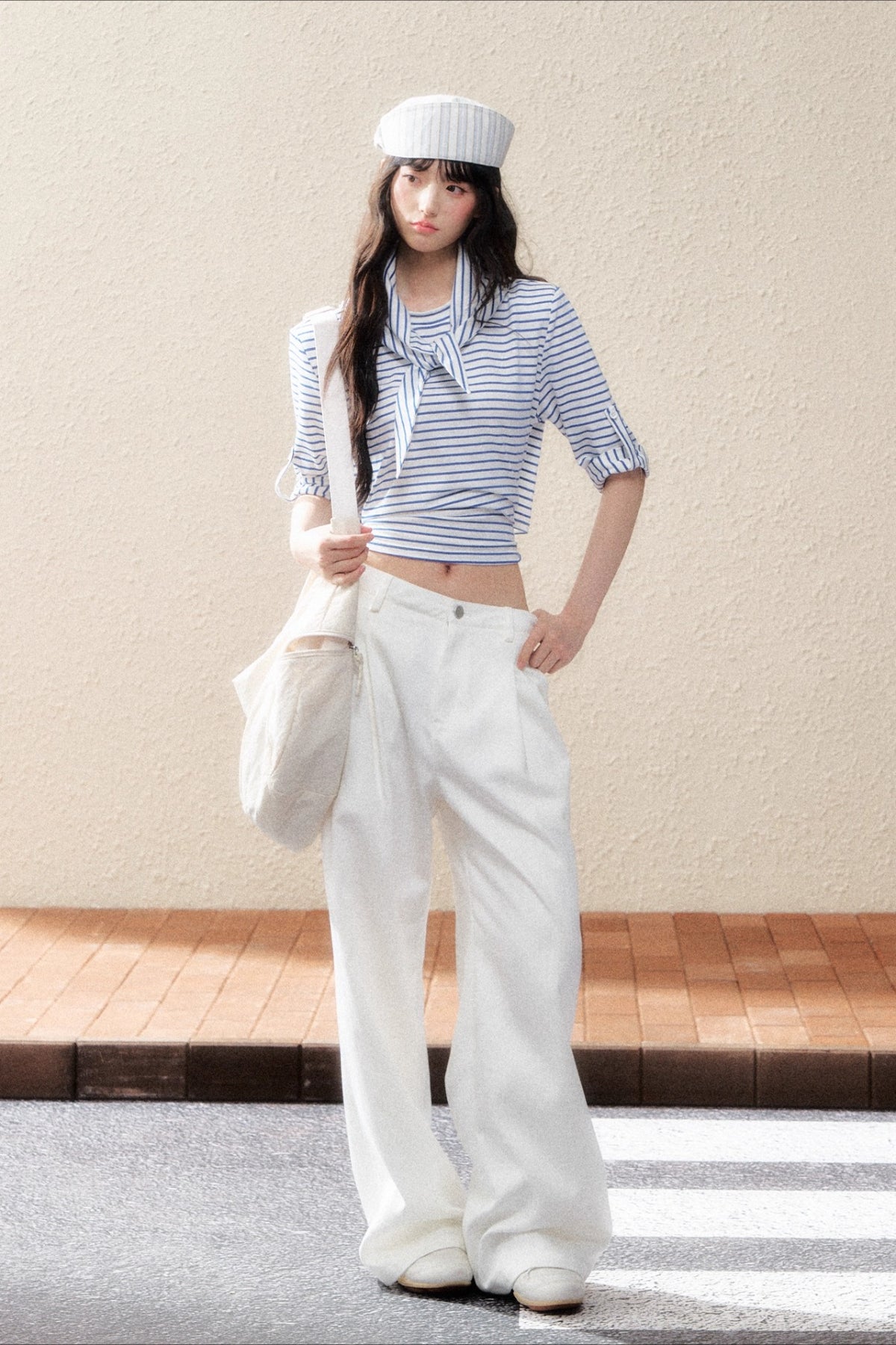 Dual-Tone Striped Knit Cropped T-Shirt - CHINASQUAD
