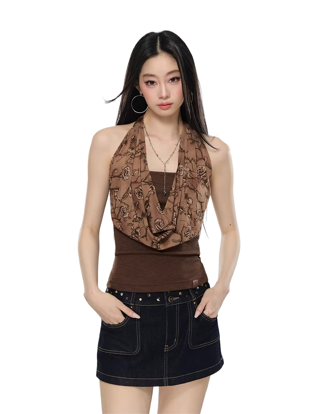 Draped Cowl Neck Halter Slim Tank Top