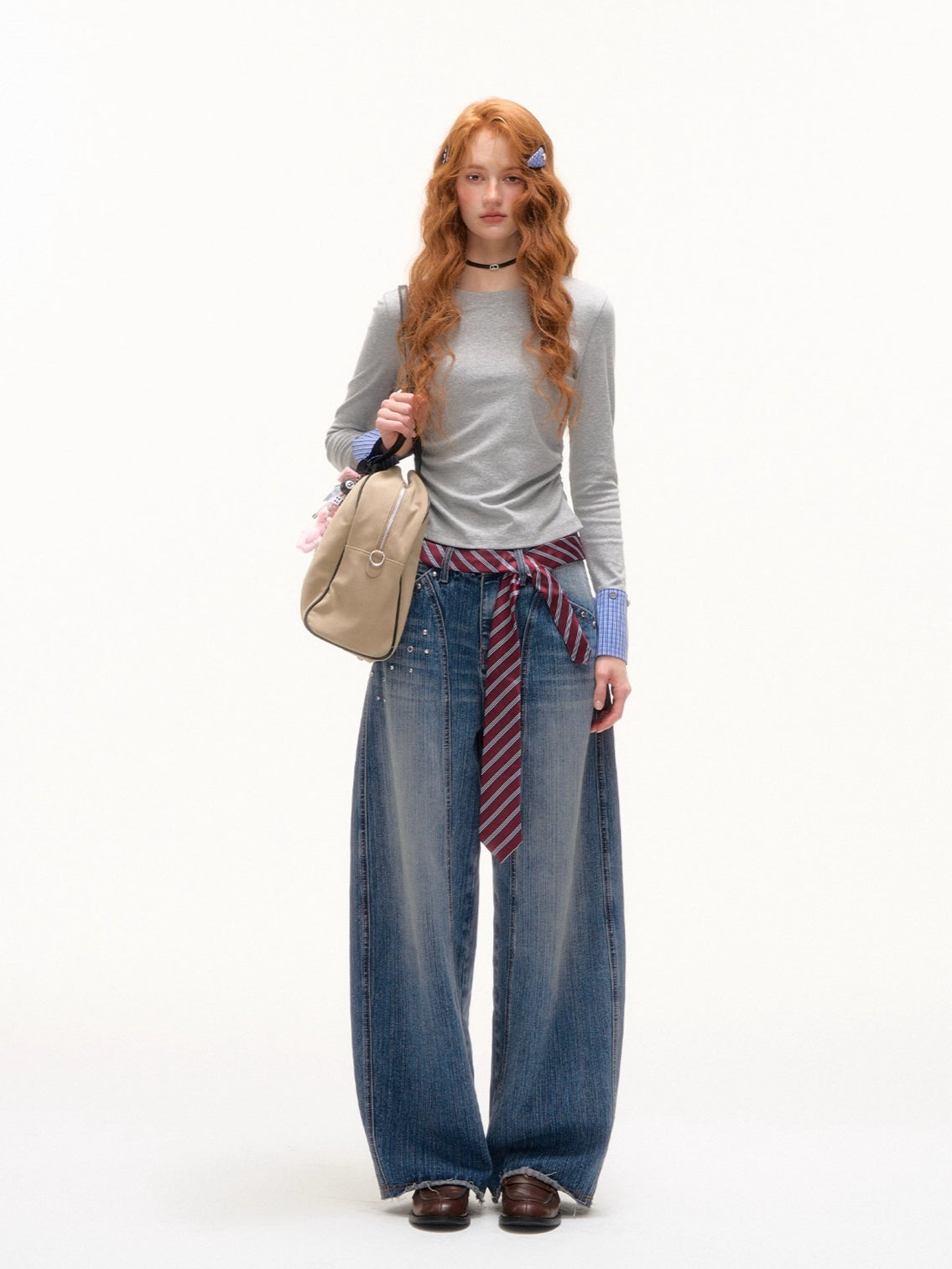 Studded Washed Wide-Leg Jeans