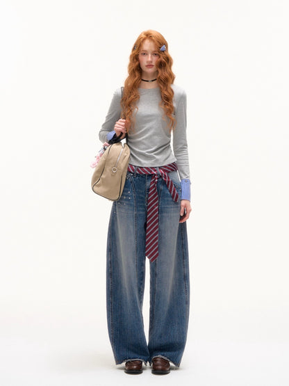 Studded Washed Wide-Leg Jeans