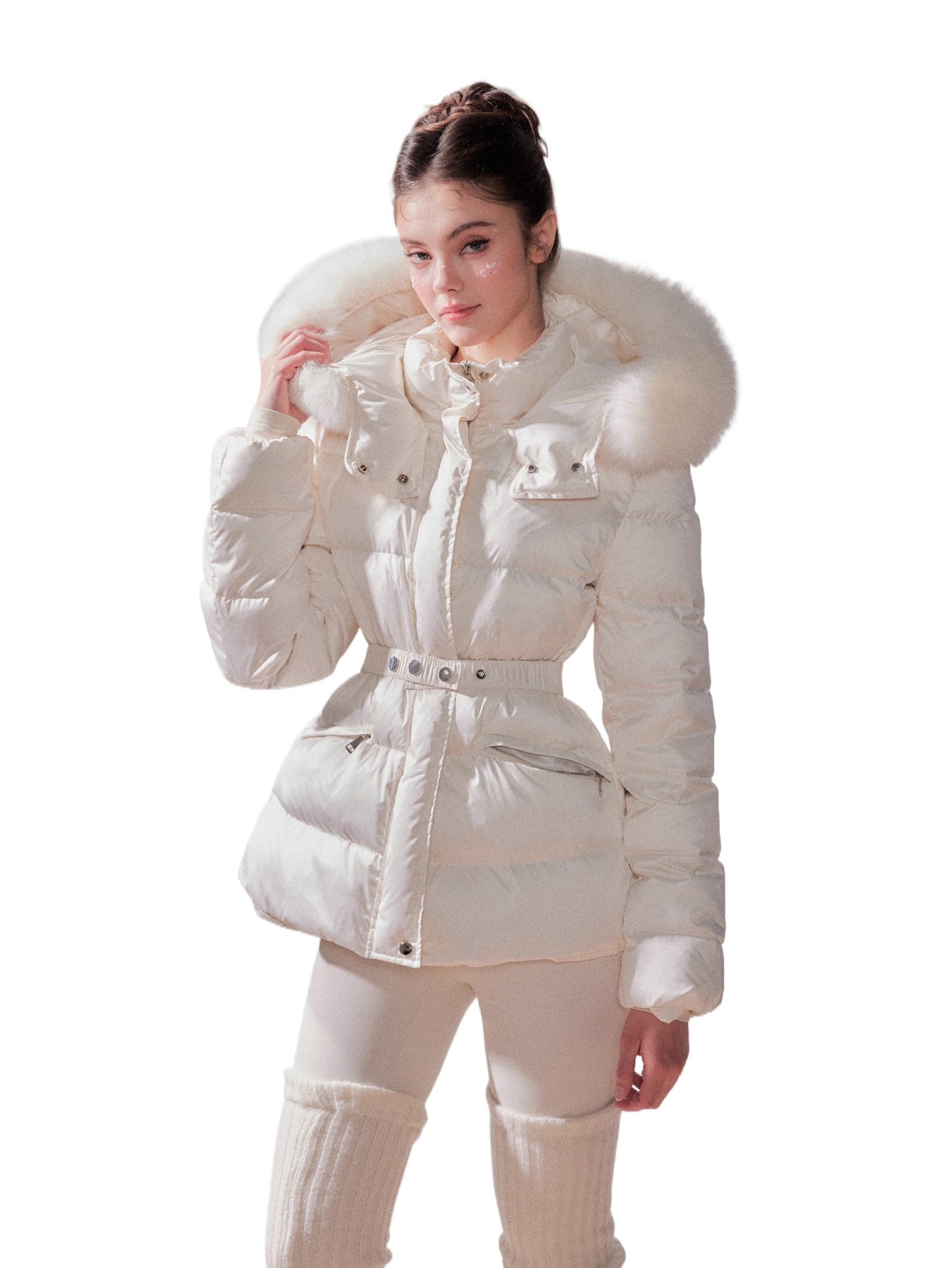 Snow Velvet Fox Fur Hooded Down Jacket