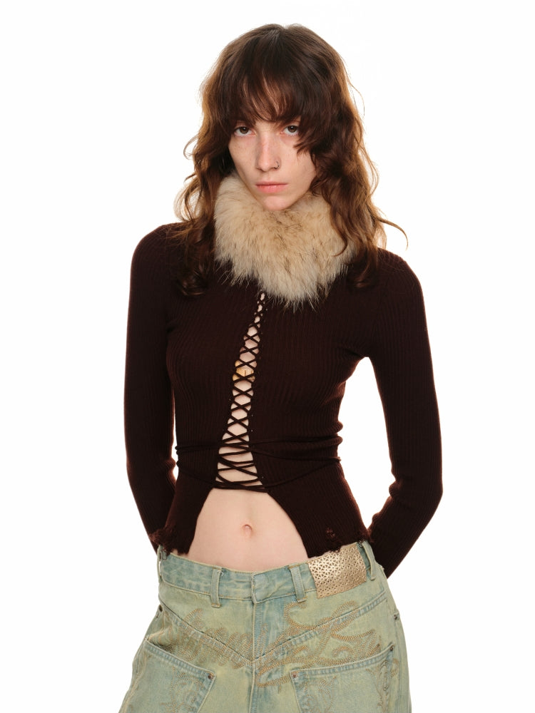 Lace-Up Ribbed Turtleneck