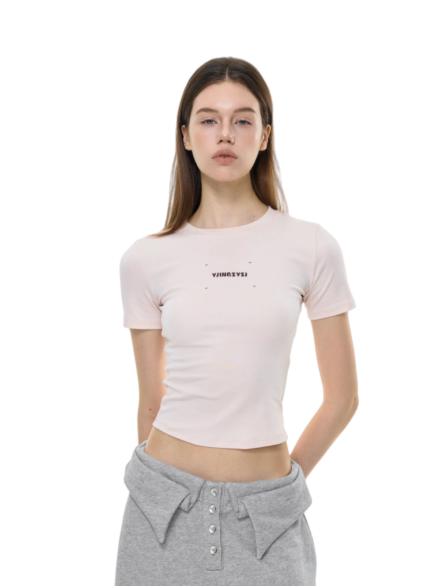 Letters Print Baby Tee In Pink