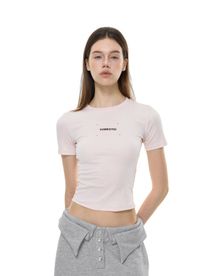 Letters Print Baby Tee In Pink