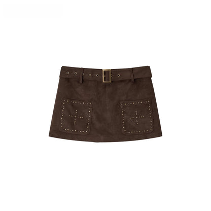 Studded Belted A-Line Mini Skirt