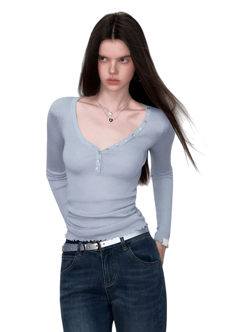 Waist-Cinched Slim-Fit Wool Knit T-Shirt