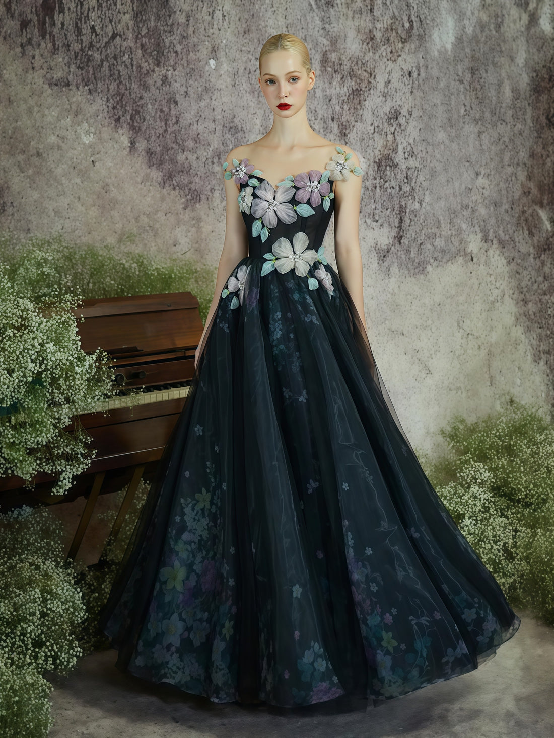 Midnight Garden Bloom Ball Gown