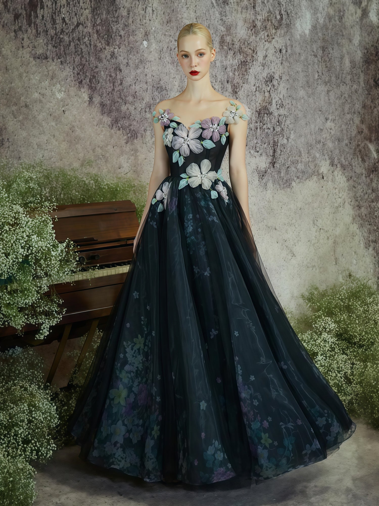 Midnight Garden Bloom Ball Gown