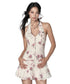 Apricot & Light Green Printed Halter Dress - CHINASQUAD