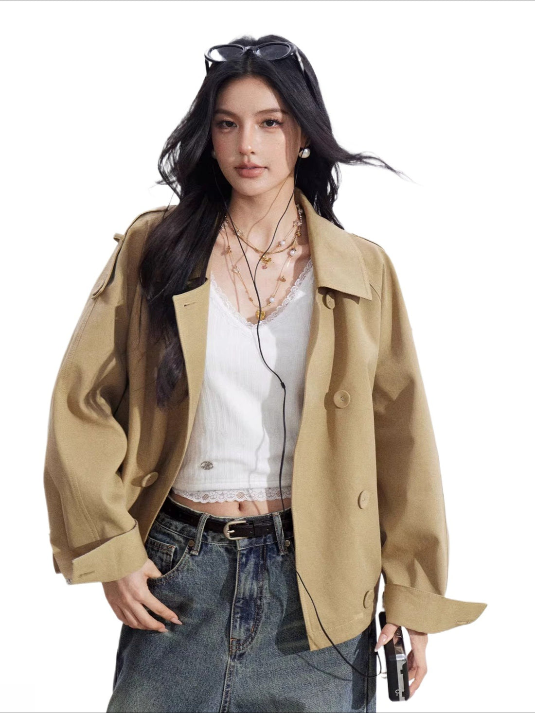 Plaid Patchwork Double-Breasted Short Jacket