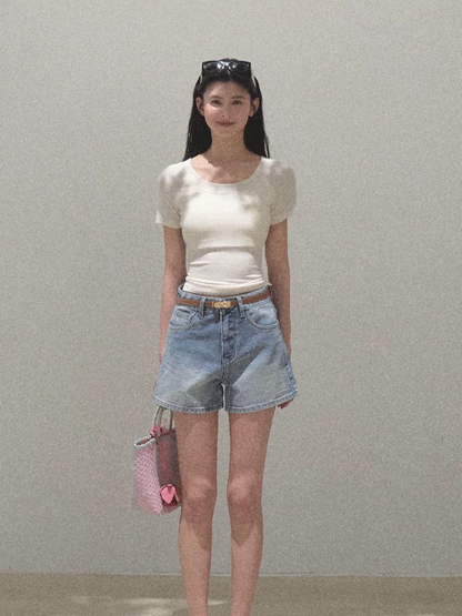 Turn-Back Glance Bow Backless Slim-Fit T-Shirt