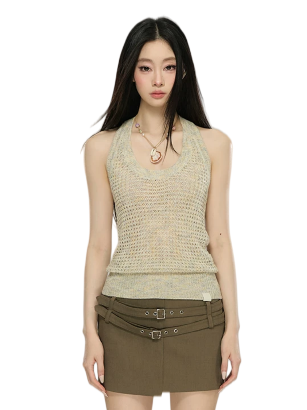 Shimmer Open-Knit Halter Top