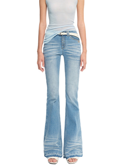 Washed Stretch Skinny Micro-flare Jeans - CHINASQUAD