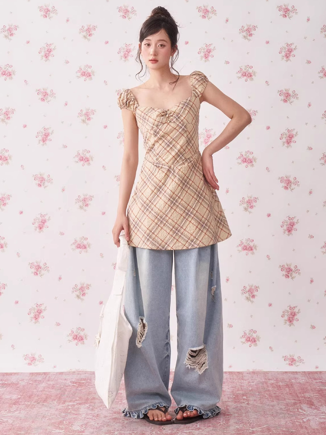 Vintage Distressed Wide-Leg Denim Jeans