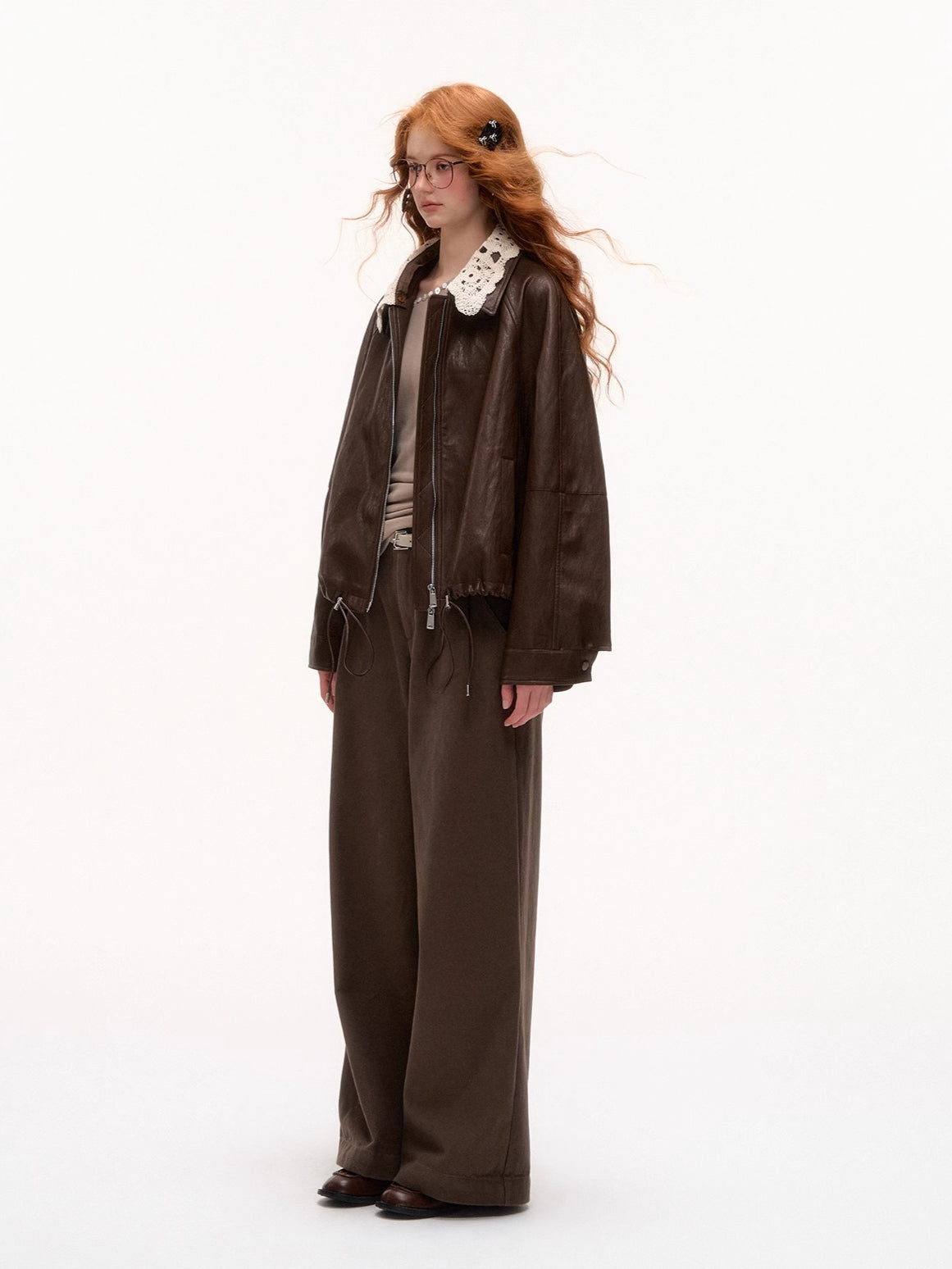 Plaid Cuff Belted Wide-Leg Trousers