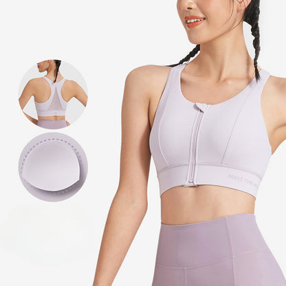 Front Zip Easy-wear Mesh-panelled Sports Bra