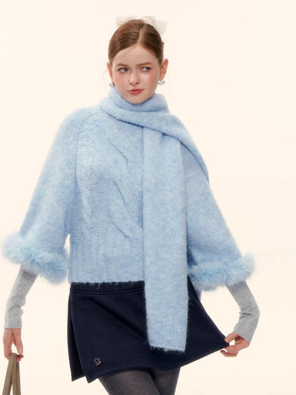 Wool-Blend Cable-Knit Batwing Scarf Sweater