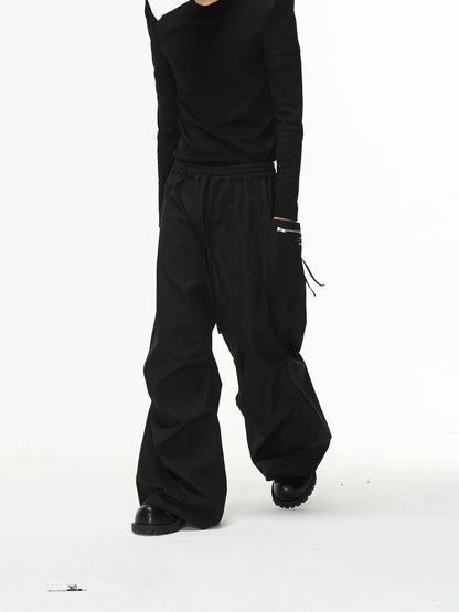 3D Pleated Wide-Leg Draped Trousers