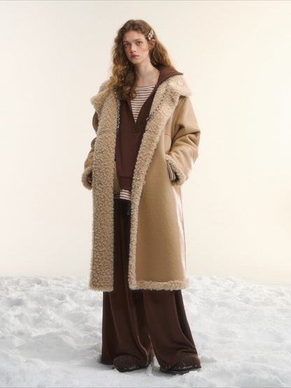Shearling-Style Panelled Mid-Length Coat