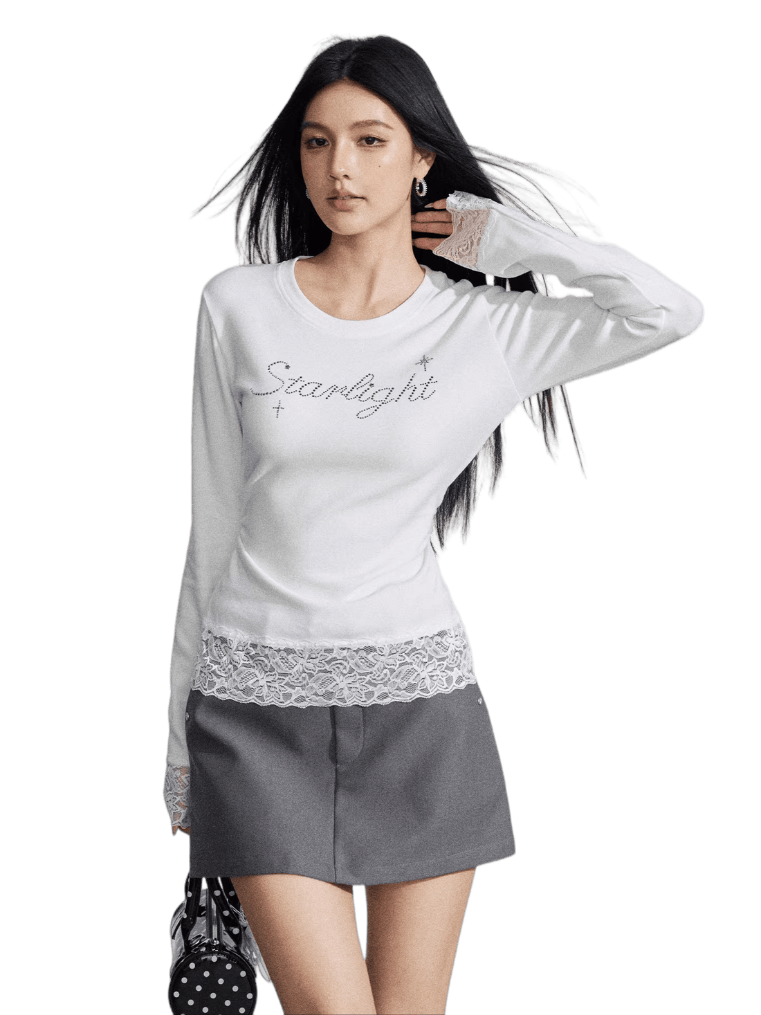 Rhinestone Lace Long Sleeve Base Layer
