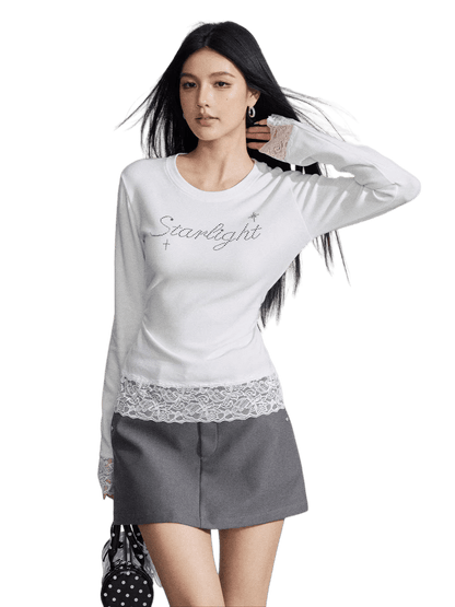 Rhinestone Lace Long Sleeve Base Layer