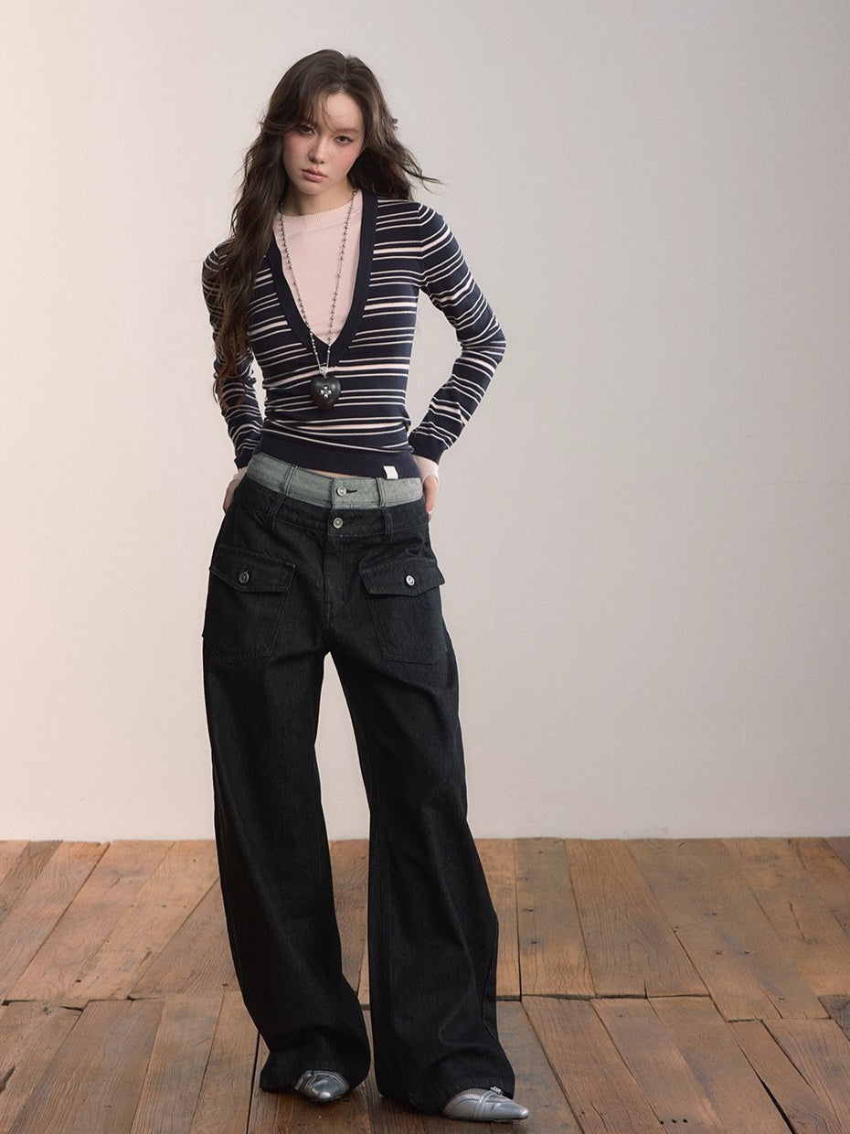 Contrast Stripe Fitted Knit Crewneck