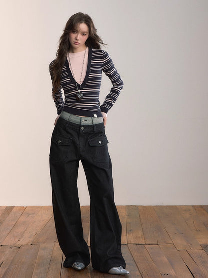 Contrast Stripe Fitted Knit Crewneck