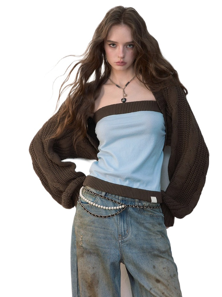 Contrast Knit Slim Wool Tube Top