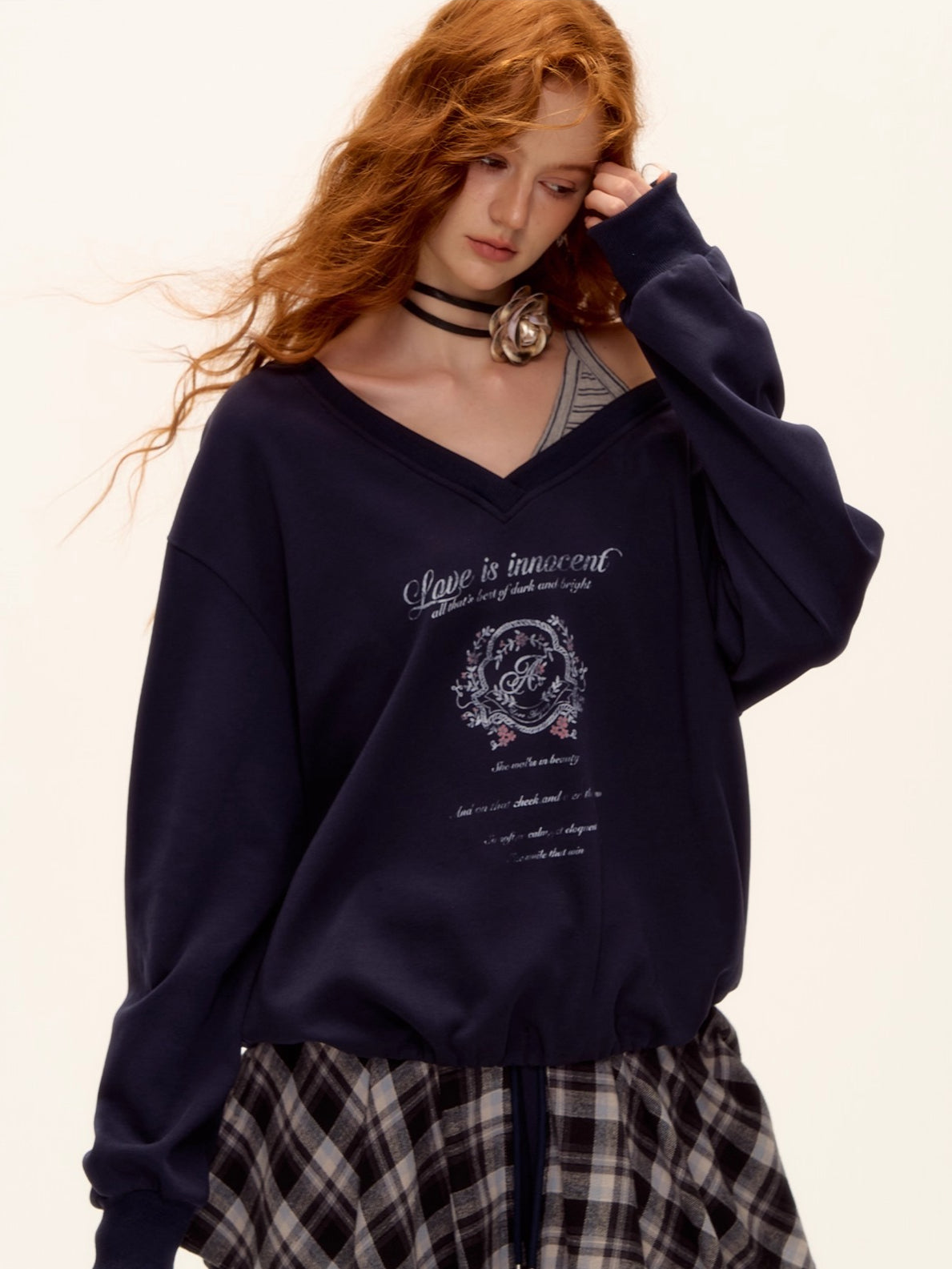 Asymmetric Shoulder Striped Fleece Tracksuit Set