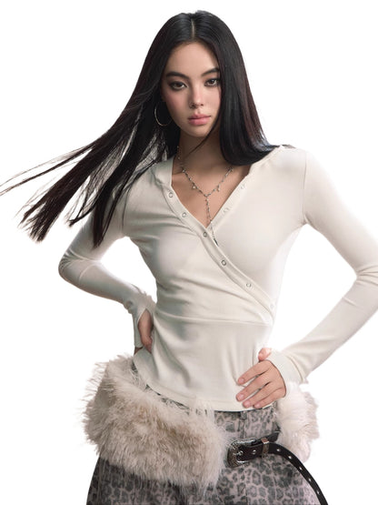 Crossover Hooded Slim-Fit Knit Sweater