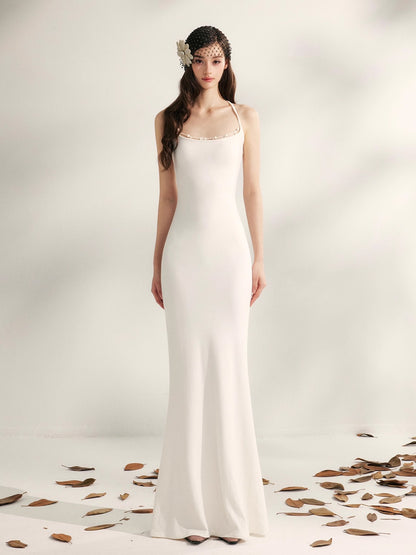 Jasmine Beaded Halter Knit Mermaid Dress