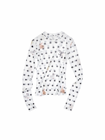 Polka Dot Pet Print Mock Neck T-Shirt