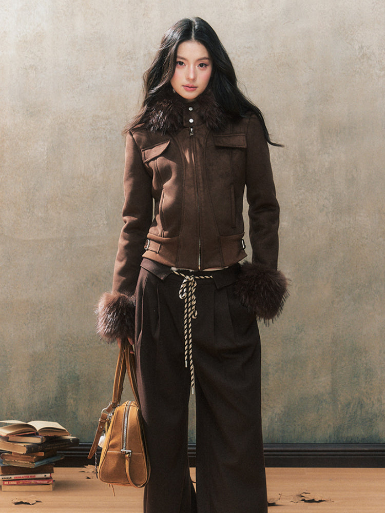 Fur Collar Hooded Shearling Jacket