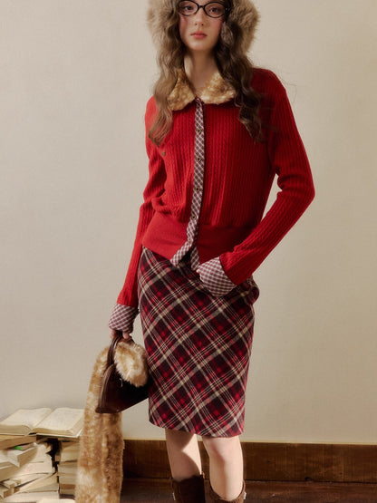 Vintage Check Contrast Knit Sweater