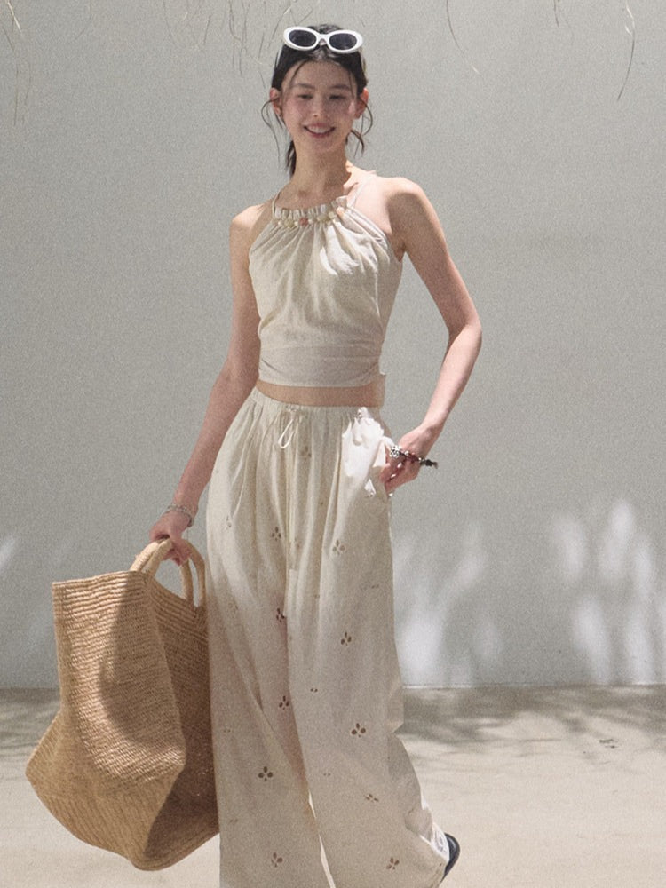 Floral Breeze Beaded Halter Camisole