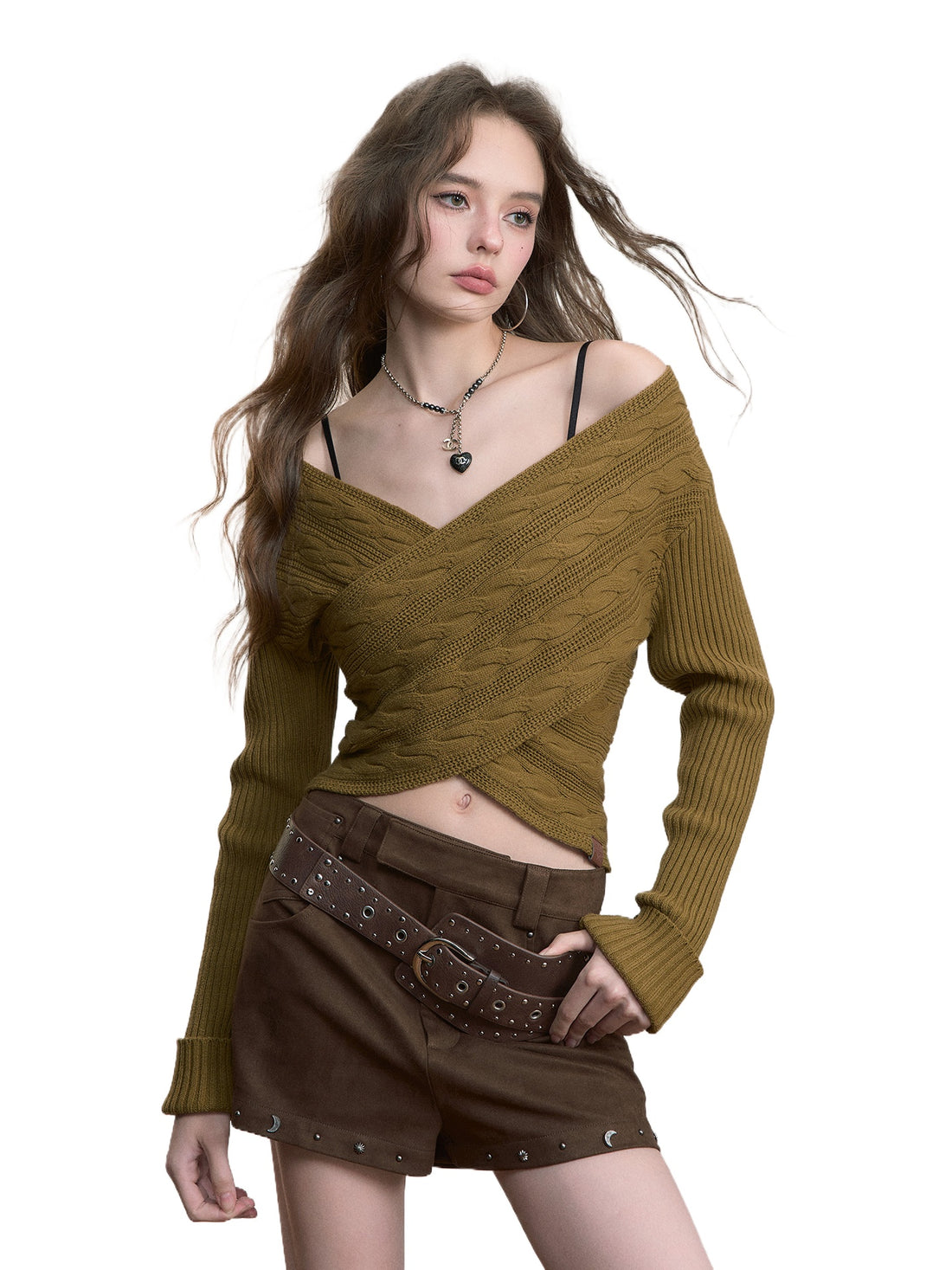 3D Cable Knit Cross Sweater