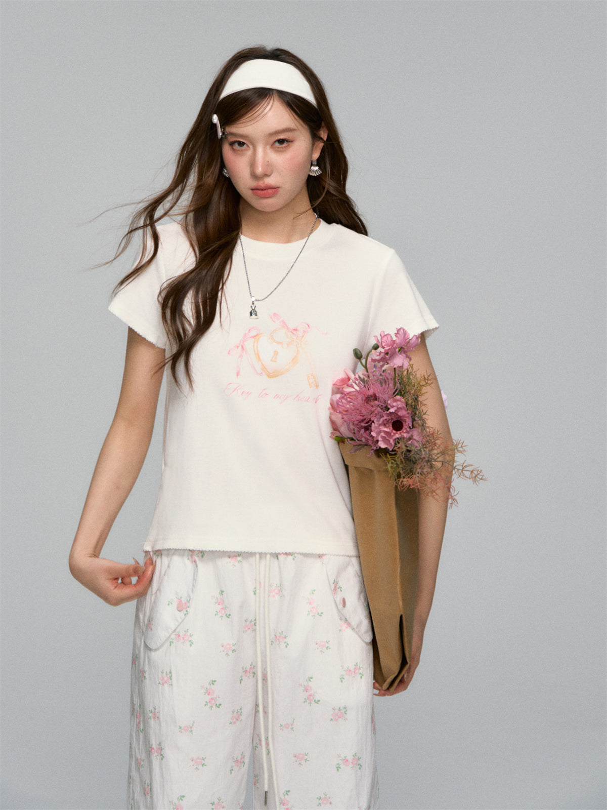 Key Print Contrast-Edge T-shirt