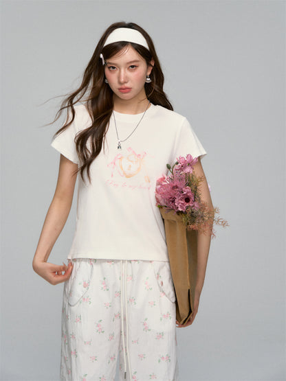 Key Print Contrast-Edge T-shirt