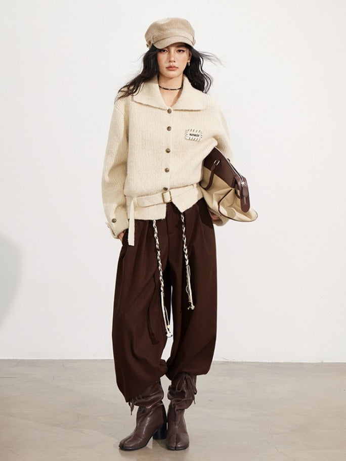 Wool-Blend Belted Wide-Leg Pants